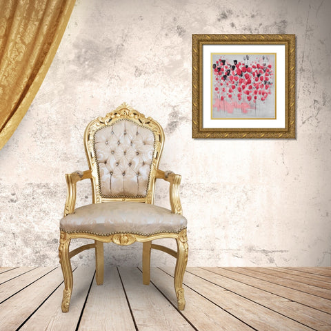 Abstract pink flowers field Gold Ornate Wood Framed Art Print with Double Matting by Atelier B Art Studio