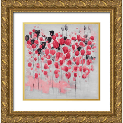Abstract pink flowers field Gold Ornate Wood Framed Art Print with Double Matting by Atelier B Art Studio