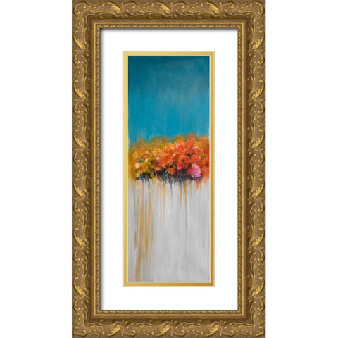 Colorful Abstract Basket of Flowers Gold Ornate Wood Framed Art Print with Double Matting by Atelier B Art Studio