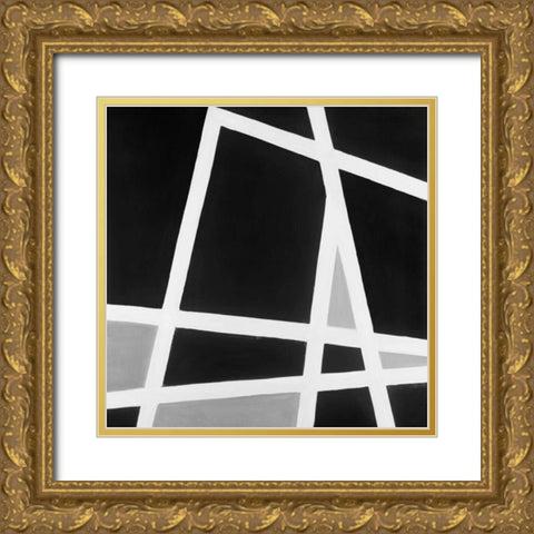 Abstract Lines Black and White Gold Ornate Wood Framed Art Print with Double Matting by Atelier B Art Studio