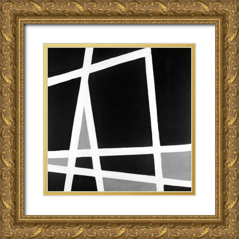 Abstract Shapes Black and White Gold Ornate Wood Framed Art Print with Double Matting by Atelier B Art Studio