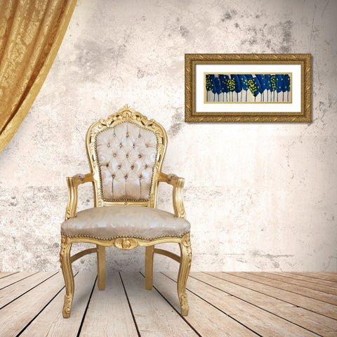 ABSTRACT BLUE FLOWERS Gold Ornate Wood Framed Art Print with Double Matting by Atelier B Art Studio