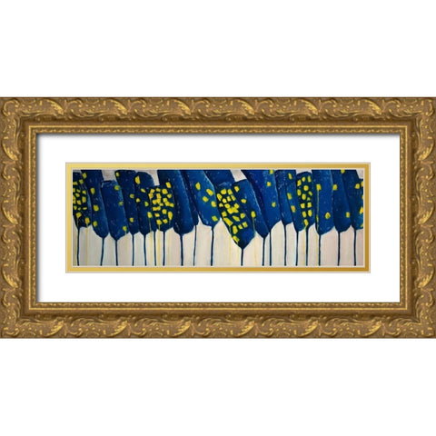 ABSTRACT BLUE FLOWERS Gold Ornate Wood Framed Art Print with Double Matting by Atelier B Art Studio