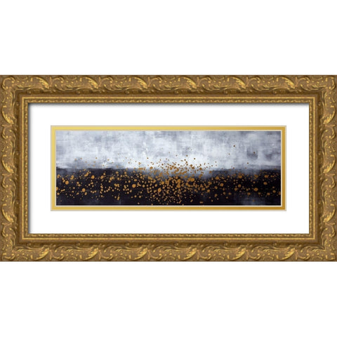 GOLD PAINT SPLASH ON GRAY BACKGROUND Gold Ornate Wood Framed Art Print with Double Matting by Atelier B Art Studio