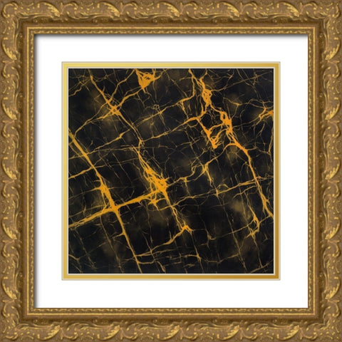 BLACK AND GOLD MARBLE Gold Ornate Wood Framed Art Print with Double Matting by Atelier B Art Studio