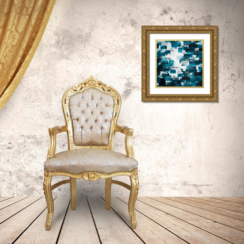 TURQUOISE AND GRAY SHAPES Gold Ornate Wood Framed Art Print with Double Matting by Atelier B Art Studio