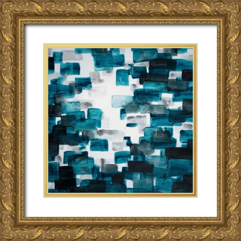 TURQUOISE AND GRAY SHAPES Gold Ornate Wood Framed Art Print with Double Matting by Atelier B Art Studio