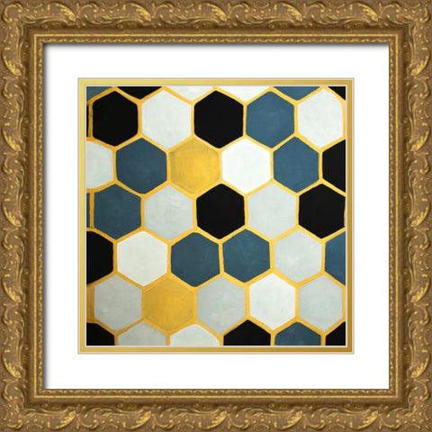 BLUE CELLS GEOMETRIC Gold Ornate Wood Framed Art Print with Double Matting by Atelier B Art Studio