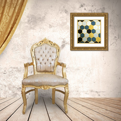 BLUE AND GOLD CELLS Gold Ornate Wood Framed Art Print with Double Matting by Atelier B Art Studio