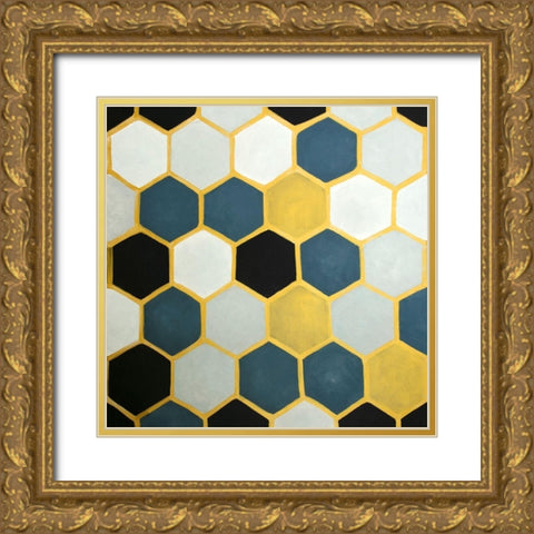 BLUE AND GOLD CELLS Gold Ornate Wood Framed Art Print with Double Matting by Atelier B Art Studio