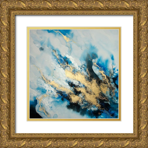 BLUE MARBLE Gold Ornate Wood Framed Art Print with Double Matting by Atelier B Art Studio