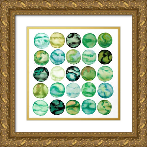 GREEN CIRCLES Gold Ornate Wood Framed Art Print with Double Matting by Atelier B Art Studio