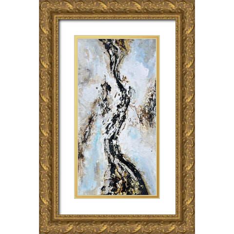 ABSTRACT AND TEXTURIZED PAINT SPLASH Gold Ornate Wood Framed Art Print with Double Matting by Atelier B Art Studio