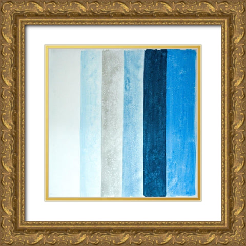 BLUE STRIPES Gold Ornate Wood Framed Art Print with Double Matting by Atelier B Art Studio