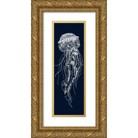 DETAILED JELLYFISH ILLUSTRATION Gold Ornate Wood Framed Art Print with Double Matting by Atelier B Art Studio