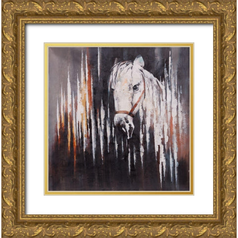 WHITE HORSE IN THE DARK Gold Ornate Wood Framed Art Print with Double Matting by Atelier B Art Studio