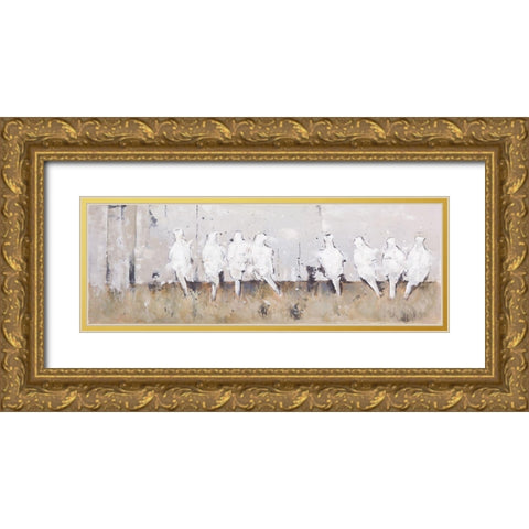 EIGHT PERCHED BIRDS Gold Ornate Wood Framed Art Print with Double Matting by Atelier B Art Studio