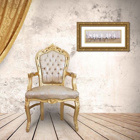 ABSTRACT PERCHED BIRDS Gold Ornate Wood Framed Art Print with Double Matting by Atelier B Art Studio