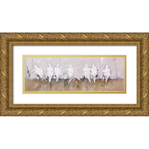 ABSTRACT PERCHED BIRDS Gold Ornate Wood Framed Art Print with Double Matting by Atelier B Art Studio