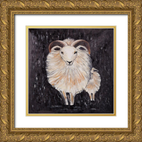 TWO BUSHY RAM Gold Ornate Wood Framed Art Print with Double Matting by Atelier B Art Studio