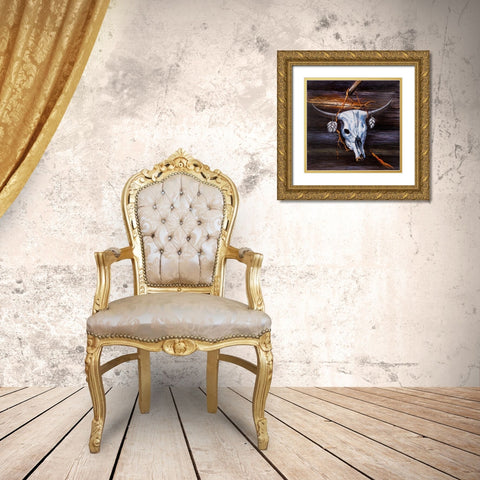 HANGED SKULL ON A WOOD WALL Gold Ornate Wood Framed Art Print with Double Matting by Atelier B Art Studio