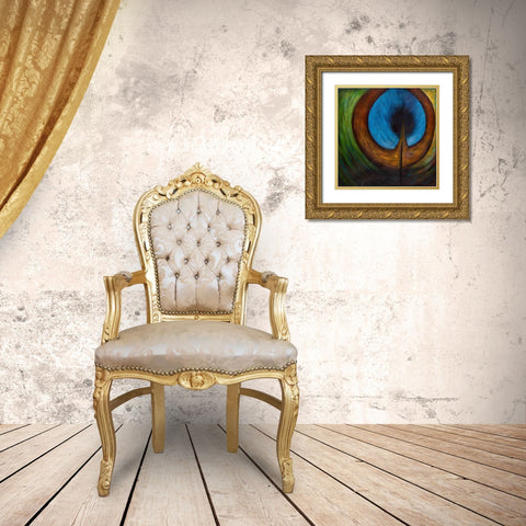 PEACOCK FEATHER CENTER Gold Ornate Wood Framed Art Print with Double Matting by Atelier B Art Studio