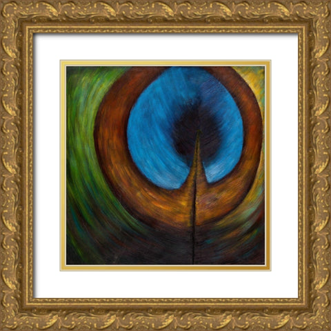 PEACOCK FEATHER CENTER Gold Ornate Wood Framed Art Print with Double Matting by Atelier B Art Studio