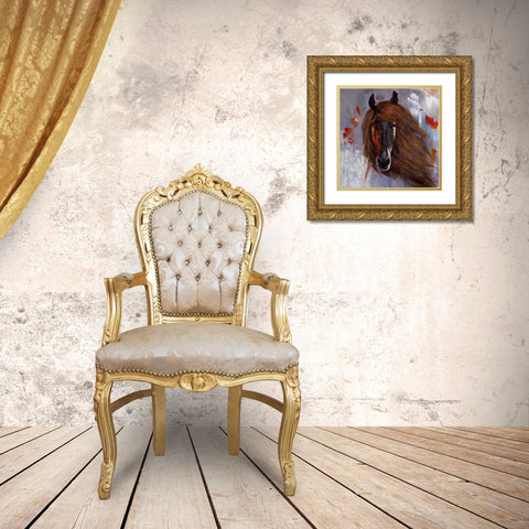 PROUD BROWN HORSE Gold Ornate Wood Framed Art Print with Double Matting by Atelier B Art Studio