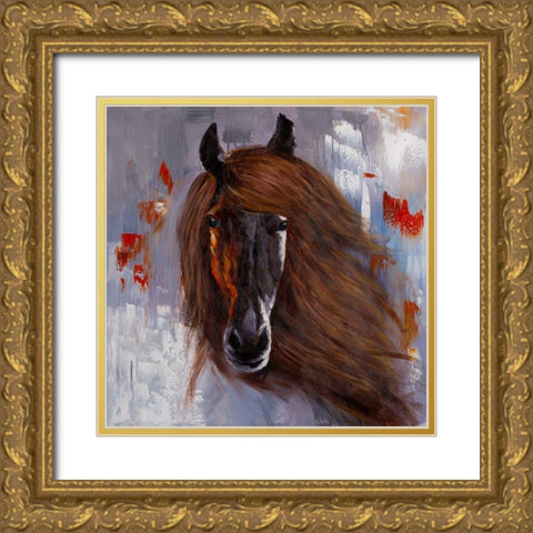 PROUD BROWN HORSE Gold Ornate Wood Framed Art Print with Double Matting by Atelier B Art Studio