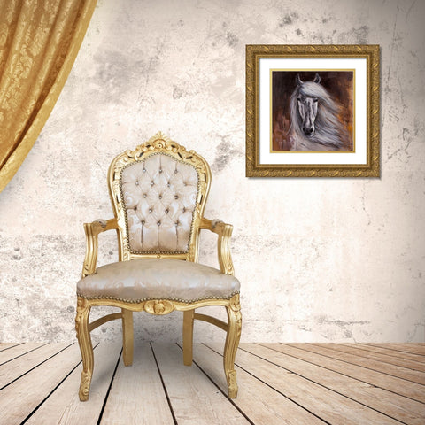 PROUD WHITE HORSE Gold Ornate Wood Framed Art Print with Double Matting by Atelier B Art Studio