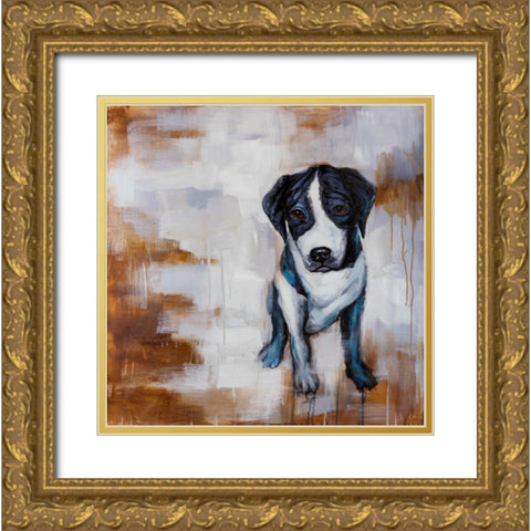 Sitting Dog Gold Ornate Wood Framed Art Print with Double Matting by Atelier B Art Studio