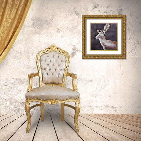 DEER PROFILE VIEW IN THE DARK Gold Ornate Wood Framed Art Print with Double Matting by Atelier B Art Studio