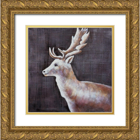 DEER PROFILE VIEW IN THE DARK Gold Ornate Wood Framed Art Print with Double Matting by Atelier B Art Studio