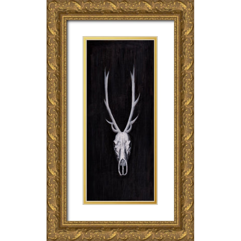 DEER SKULL ON BLACK BACKGROUND Gold Ornate Wood Framed Art Print with Double Matting by Atelier B Art Studio