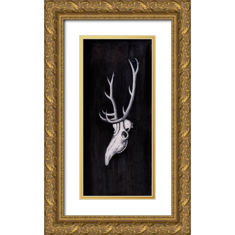 DEER SKULL IN THE DARK Gold Ornate Wood Framed Art Print with Double Matting by Atelier B Art Studio