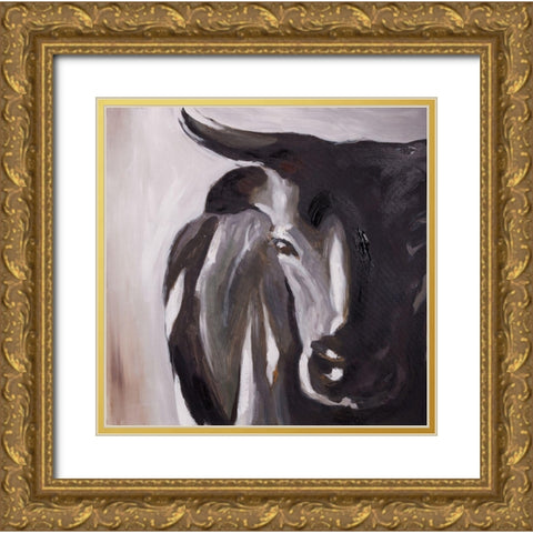 BULL HEAD CLOSEUP Gold Ornate Wood Framed Art Print with Double Matting by Atelier B Art Studio