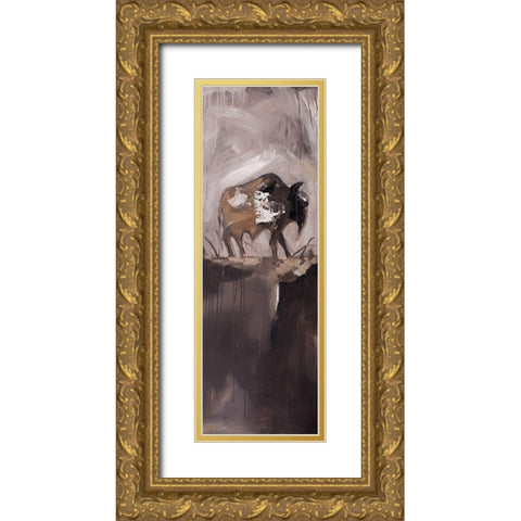 ABSTRACT BUFFALO Gold Ornate Wood Framed Art Print with Double Matting by Atelier B Art Studio
