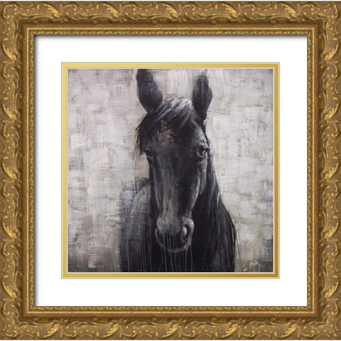 BLACK HORSE Gold Ornate Wood Framed Art Print with Double Matting by Atelier B Art Studio