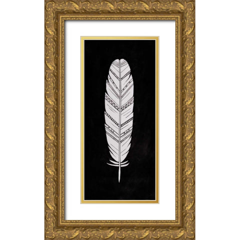 White Feather Gold Ornate Wood Framed Art Print with Double Matting by Atelier B Art Studio