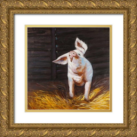 Happy Pig Gold Ornate Wood Framed Art Print with Double Matting by Atelier B Art Studio