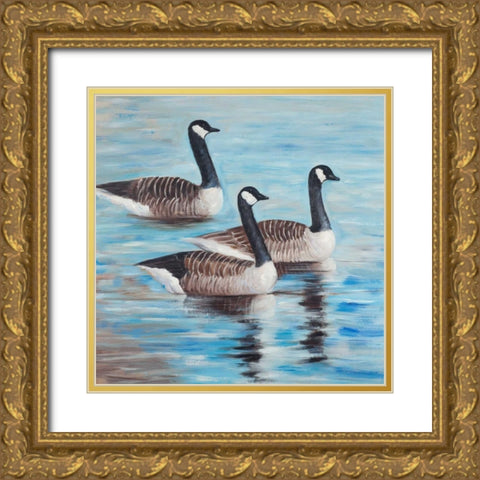 Bustards in the Water Gold Ornate Wood Framed Art Print with Double Matting by Atelier B Art Studio