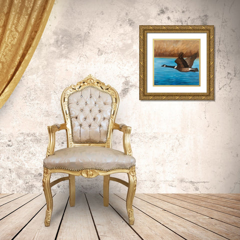 Flying Bustard Gold Ornate Wood Framed Art Print with Double Matting by Atelier B Art Studio