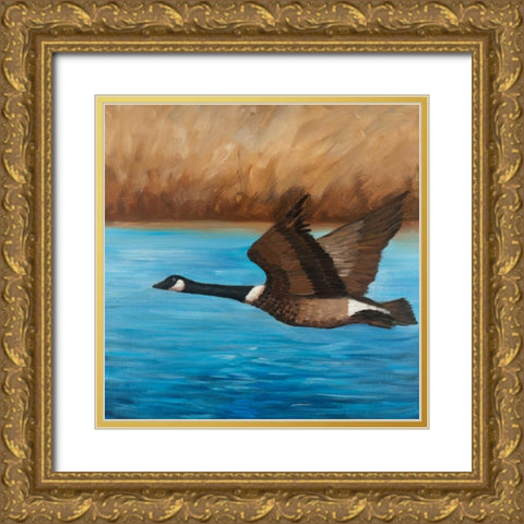 Flying Bustard Gold Ornate Wood Framed Art Print with Double Matting by Atelier B Art Studio