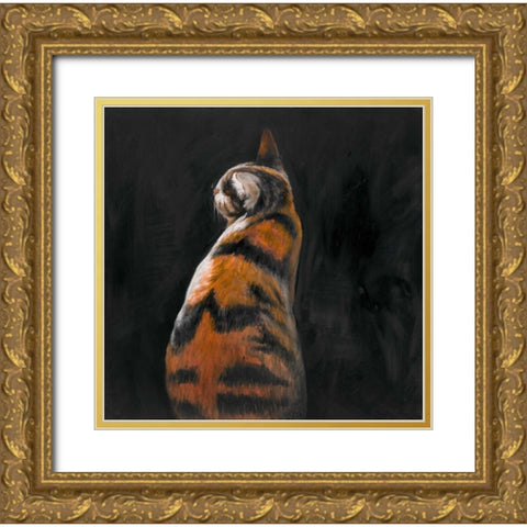 Cat Back View Gold Ornate Wood Framed Art Print with Double Matting by Atelier B Art Studio