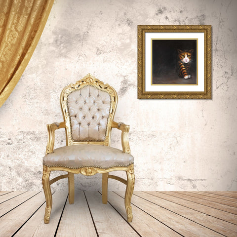 Discreet Cat Gold Ornate Wood Framed Art Print with Double Matting by Atelier B Art Studio