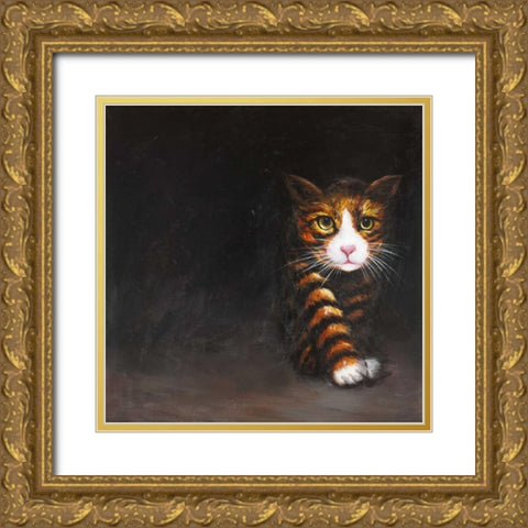 Discreet Cat Gold Ornate Wood Framed Art Print with Double Matting by Atelier B Art Studio