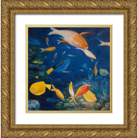 COLORFUL FISH UNDER THE SEA Gold Ornate Wood Framed Art Print with Double Matting by Atelier B Art Studio