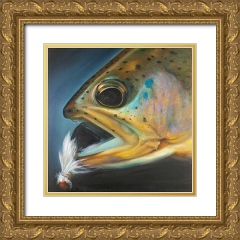 Golden Trout with Fly Fishing Flie Gold Ornate Wood Framed Art Print with Double Matting by Atelier B Art Studio