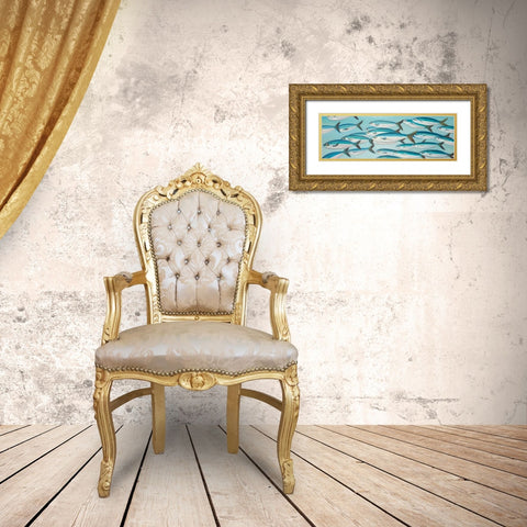 Small Fishs of Caesio Caerulaurea Gold Ornate Wood Framed Art Print with Double Matting by Atelier B Art Studio