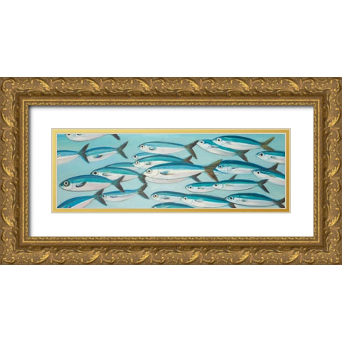 Small Fishs of Caesio Caerulaurea Gold Ornate Wood Framed Art Print with Double Matting by Atelier B Art Studio